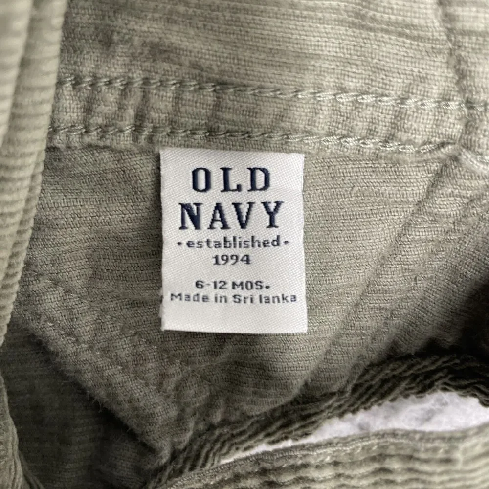 Old Navy Corduroy Bibs Baby 6/12 month Green Cargo Overalls Pockets Pants Unisex